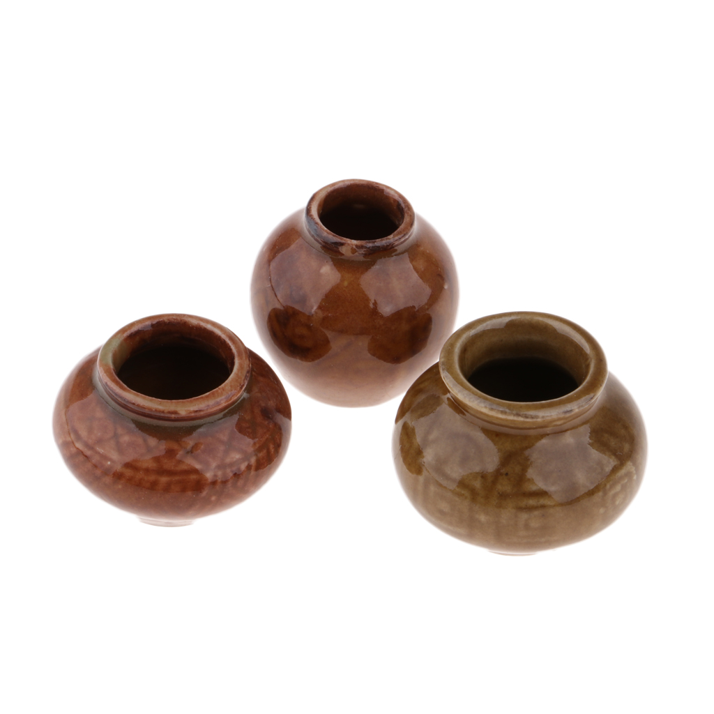 3Pcs Vintage Ceramic China Porcelain Vase Ceramic Pot 1/6 Dollhouse Miniature Home Item Dollhouse Porcelain Vase