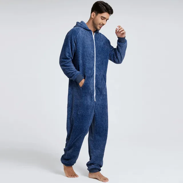52025 Mens Hooded Jumpsuit One Piece Pajamas Pyjama Cotton Homewear Home  Suit Hooded Pajamas Set For Men Onepiece Lounge-Onesie