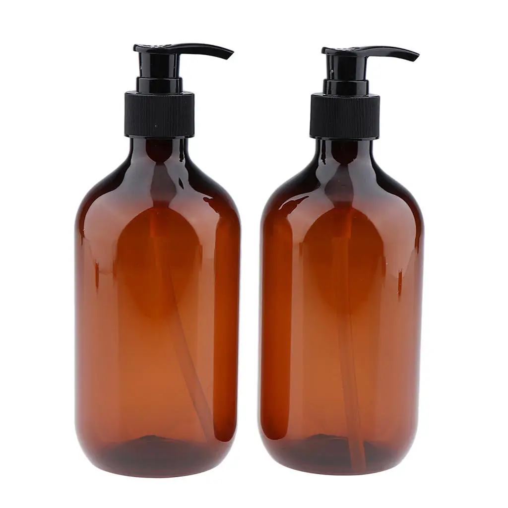 2Pcs Empty Translucent PET Shampoo Conditioner Refillable Pump Bottles Containers 500ml