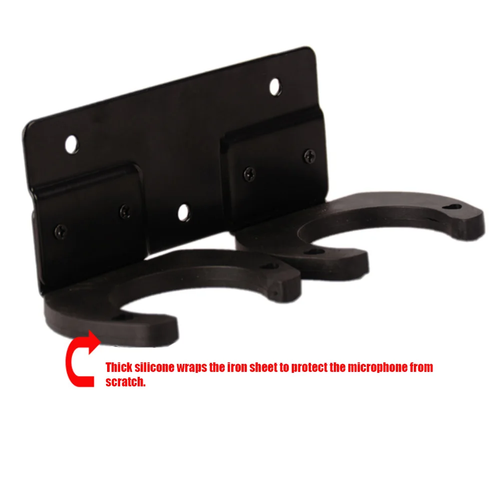 2pcs Black Plastic Wired Microphone Hook Holder Wall Mount Type Clip Clamp 