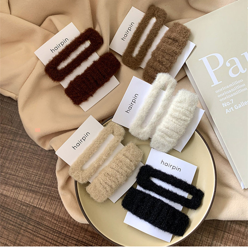 2 stücke Mode Warme Woolen Haarnadel Solide Rechteck Haar Clip Koreanischen Stil Einfache Haar Snap Seite Haar Halter Bobby pin Für Frauen – Detail 1