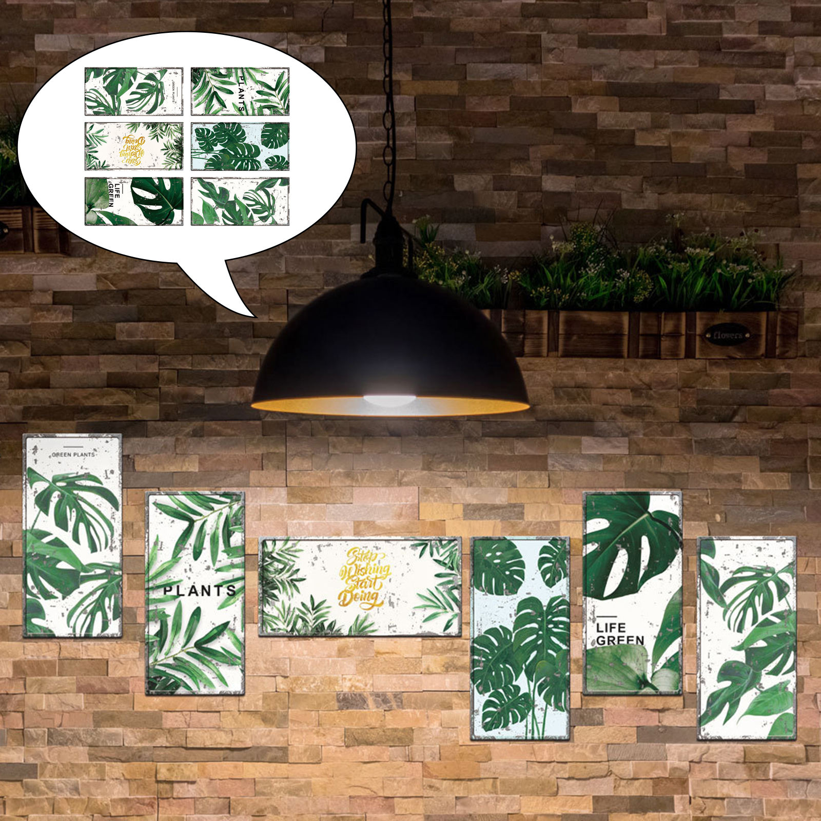 Green Leaf Wall Stickers - Tropical Plants Removable Wall Decals for Living Room Background Wall Decoration Bedroom Wallpaper