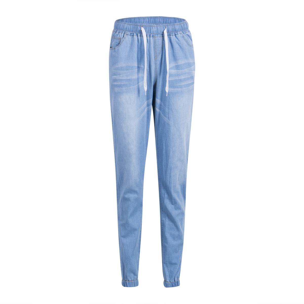 jeans feminino cintura média fino lanterna cordão tamanho grande