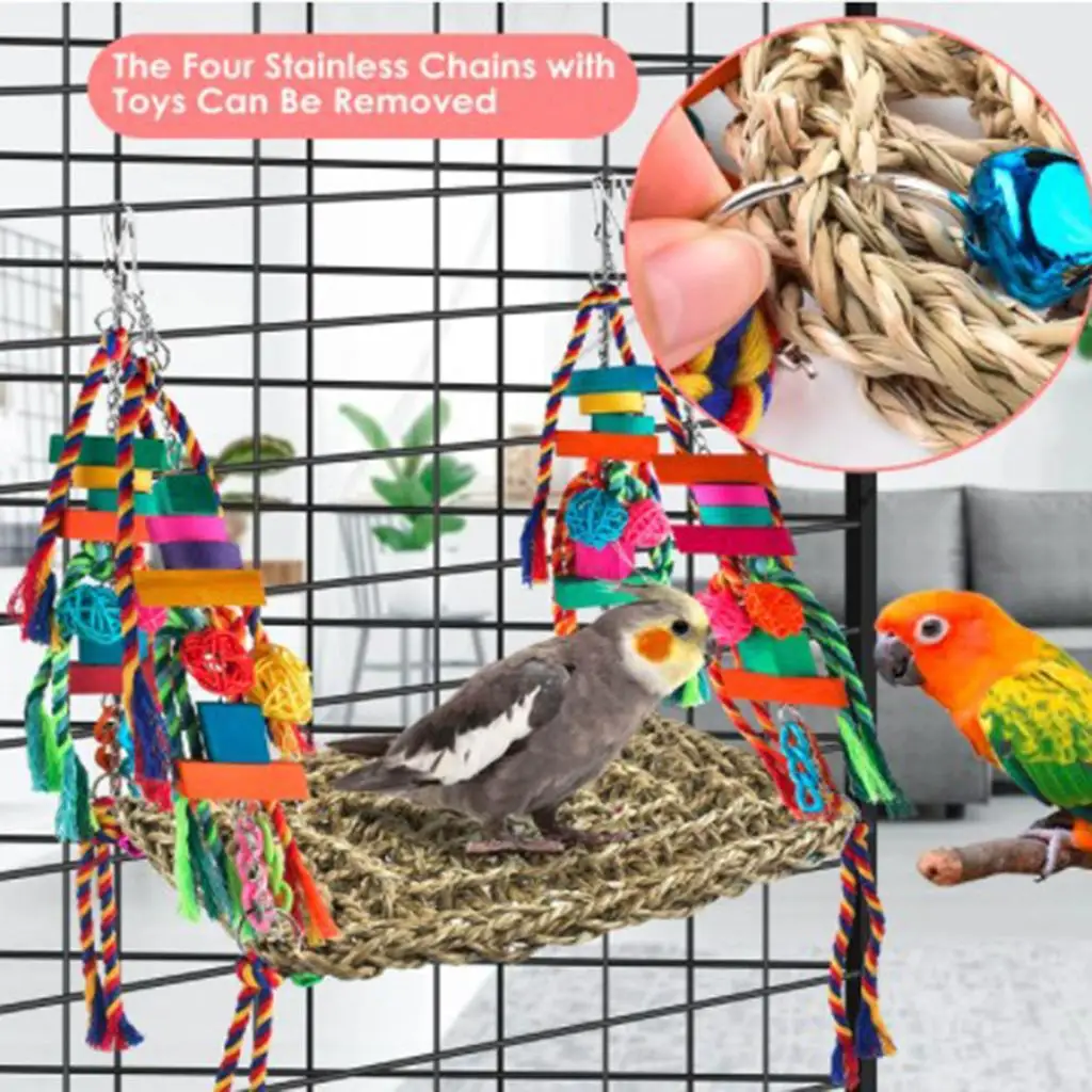 Rattan Parrot Toys Swing Detachable Decoration Acrylic Chain Birds Gnawing Toys, for Conure Budgie Small Birds Cage Pet Supplies