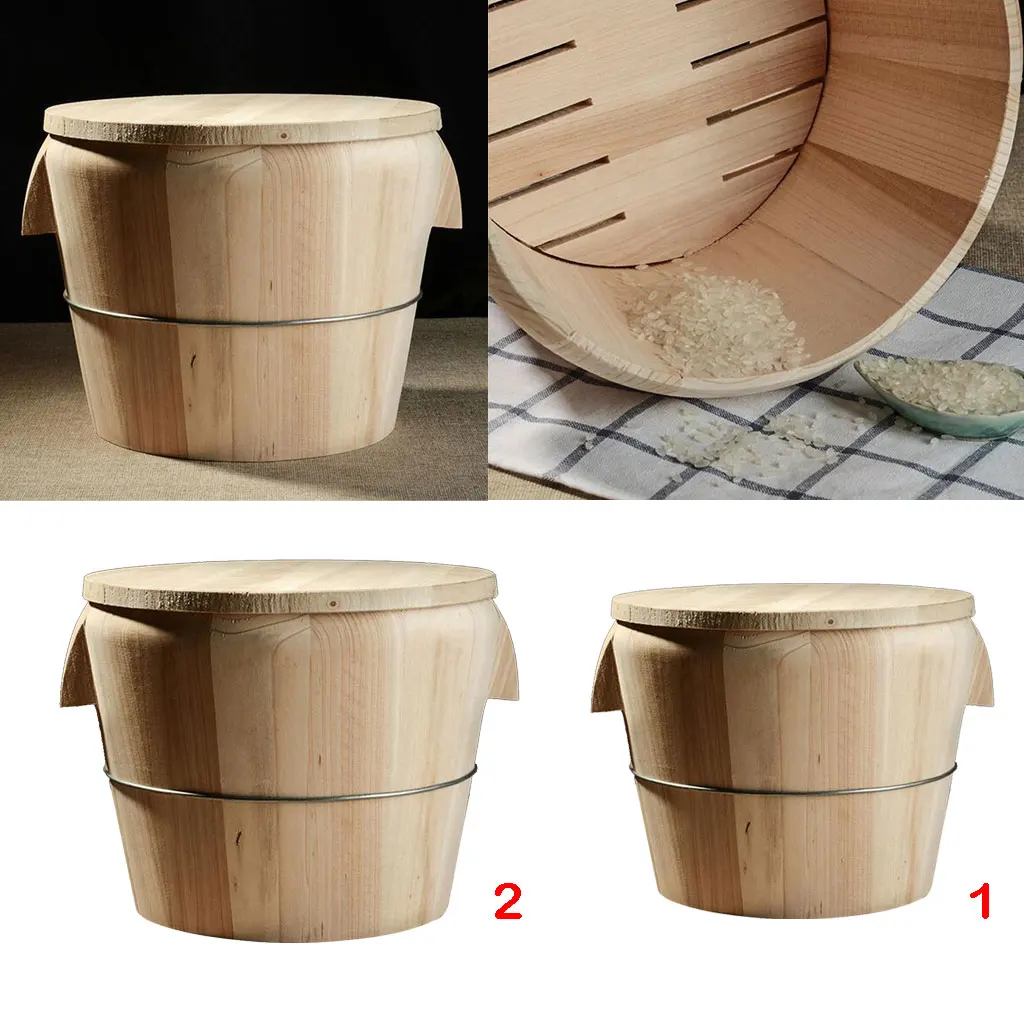 Japan Bargain Hangiri Wooden Sushi rice Mixing Bowl with Lid portable