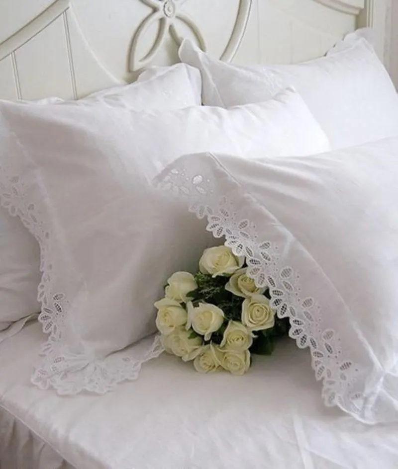 peça princesa puro branco dupla camada de renda flounded algodão casamento puro algodão cama fronha capa travesseiro decoração queda