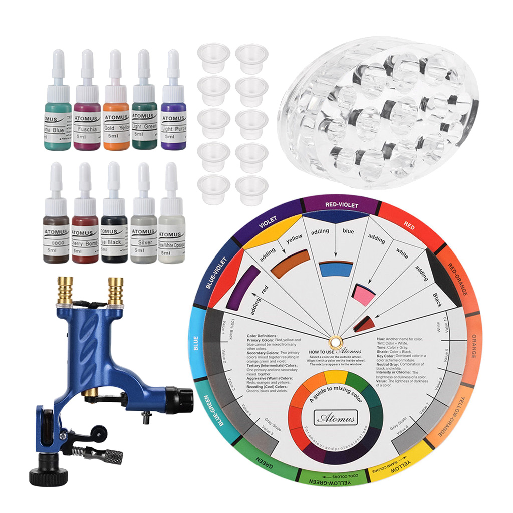 Complete Tattoo Kit for Beginners Tattoo Power Supply Kit, Tattoo Motor Machine, Tattoo Inks, Tattoo Color Cup, Color Chart