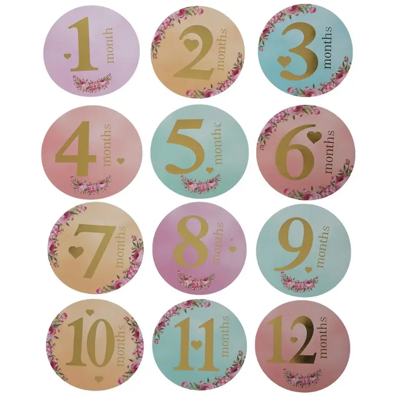12 Pcs/Set Month Sticker Baby Photography Milestone Memorial Monthly Newborn Kids Commemorative Card Number Photo Props newborn photography with parents