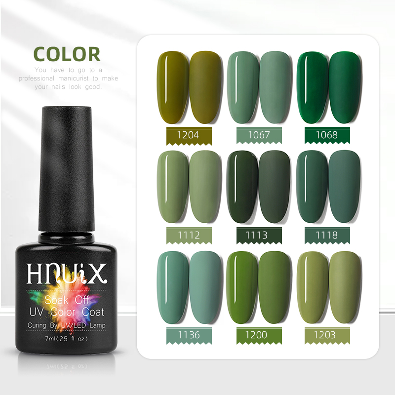 Best of 7ml HNUIXTop Coat UV Nail Polish Matte Color Gel Nail Polish Dissolvable Green Series Nail Paint Semi-Permanent Manicure Gel Reviews & Tips - Image 2