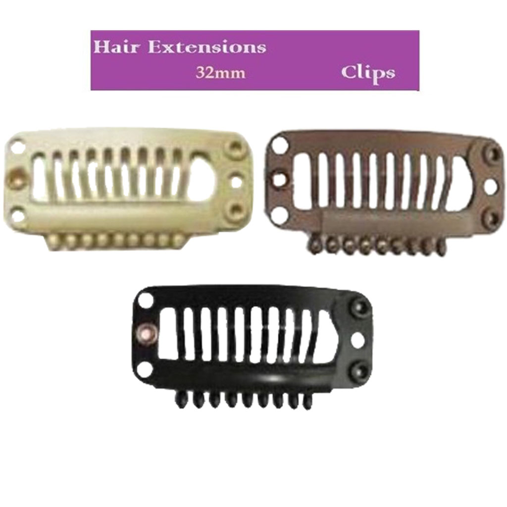 10x U Shape Snap Clips For Weft Hair Extensions Clip In Black Blonde Brown 32mm