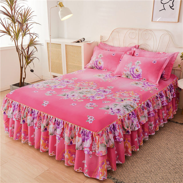 3 Pcs Bedsheet Set Bed Skirt Elastic Fitted 2 Seater Sheet Elastic and  Pillowcases Linen Cotton Queen Mattress Bedding King Size - AliExpress