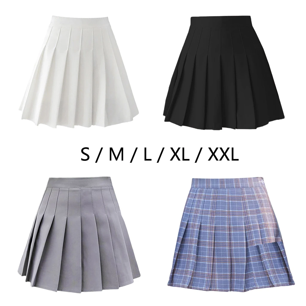 Women Girls High Waist Pleated Skirt Solid Skater Tennis School Uniforms Mini Skirt Cosplay Costume Cheerleader Skater Skirts