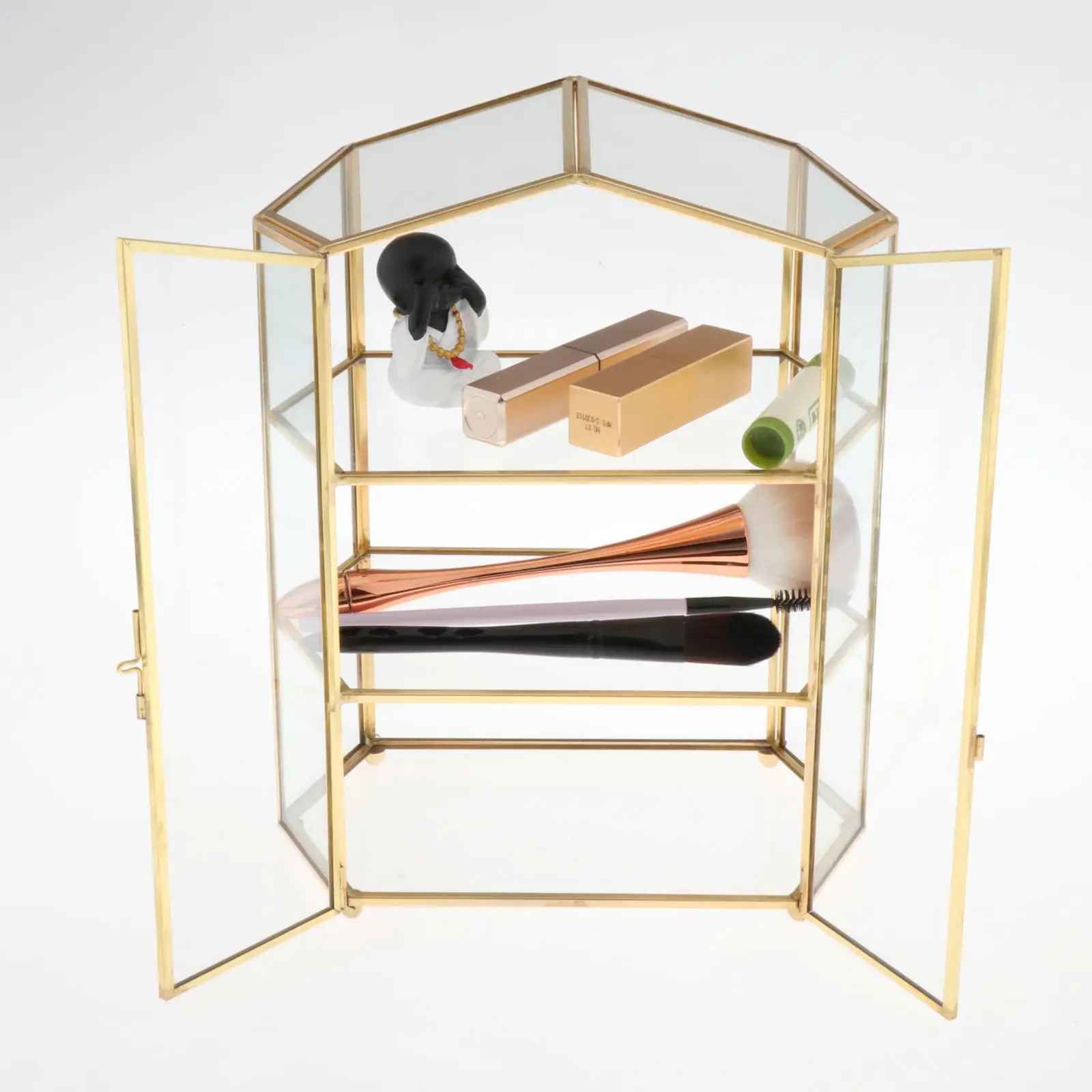 Vintage Clear Glass & Gold Metal 3 Tier Display Box/Dresser Top Jewelry Storage Organizer