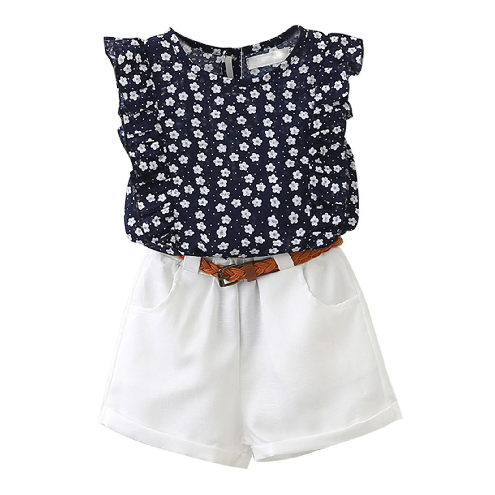 Cool Summer Breeze Toddler Girls Sleeveless Blouse, Shorts and Belt