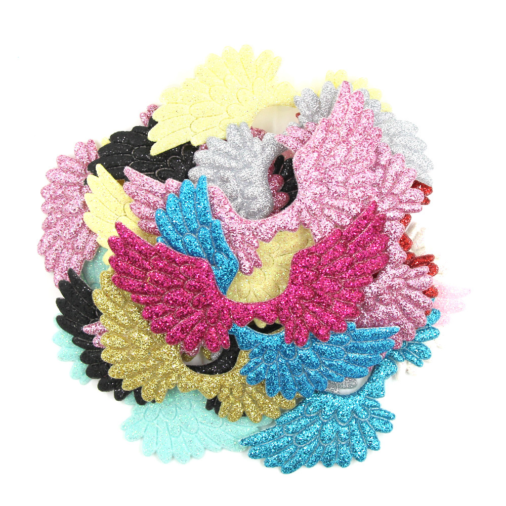 Description Picture 5 of item20pcs Angel Wing Applique Patches Colorful Sequin Patch for Clothing Sewing Accessories DIY Glue on Hair Clips Headwear 37*70mm