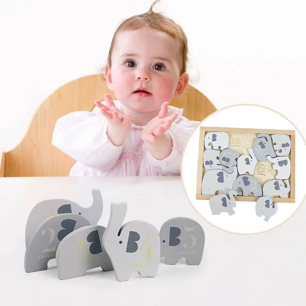 12 Pieces Wooden Elephant Puzzle Educational Toy Gift Develop Hand-on Skill