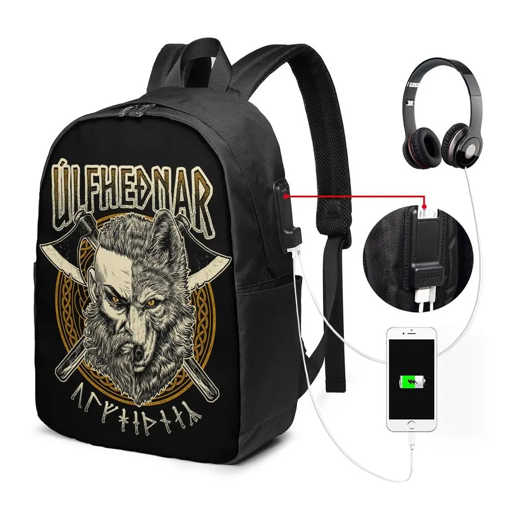 Viking Ulfhednar Raven Ragnar Skull USB Port Backpacks