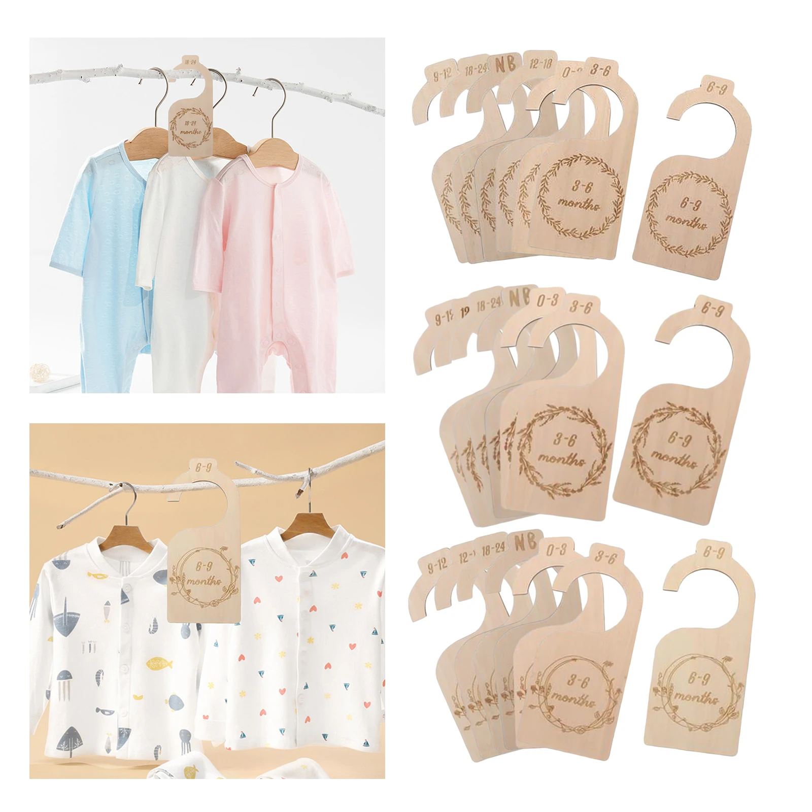 7Pcs Wooden Baby Closet Divider Cloth Organizer Nursery Infant Wardrobe Divider Baby Closet Size Divider