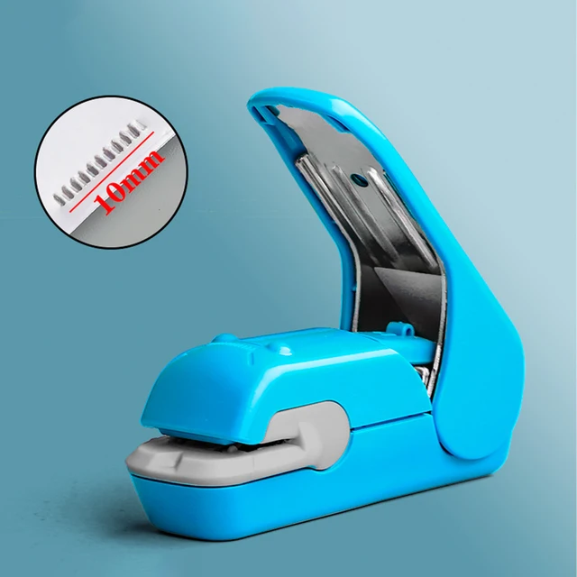Engrapadora azul sin grapas, grapadora sin grapas de prensa, sin grapas,  para ahorro de mano y sin aguja, grapadora portátil, accesorio de oficina