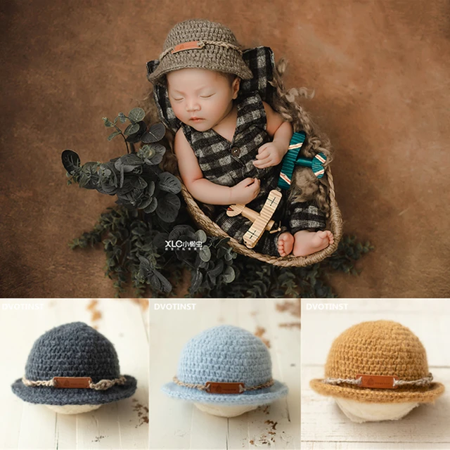 Dvotinst Newborn Baby Photography Props Soft Knit Ting Fisherman Bonnet  Frilled Bowler Hat Straw Hats Studio Shoot Photo Props - Kids Hats & Caps -  AliExpress