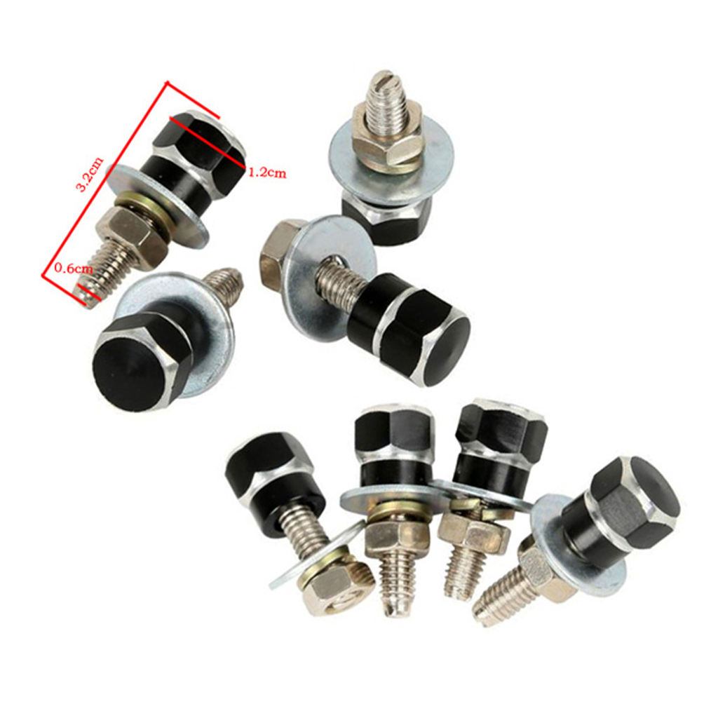 4pcs Black & Silver Hex License Plate Frame Bolts Motorcycle Tag Fastener