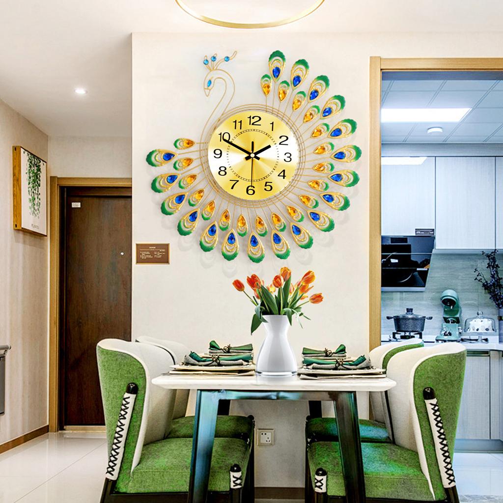 Peacock Wall Clock Silent Art Hanging Clocks Office Kitchen Bathroom Decor
