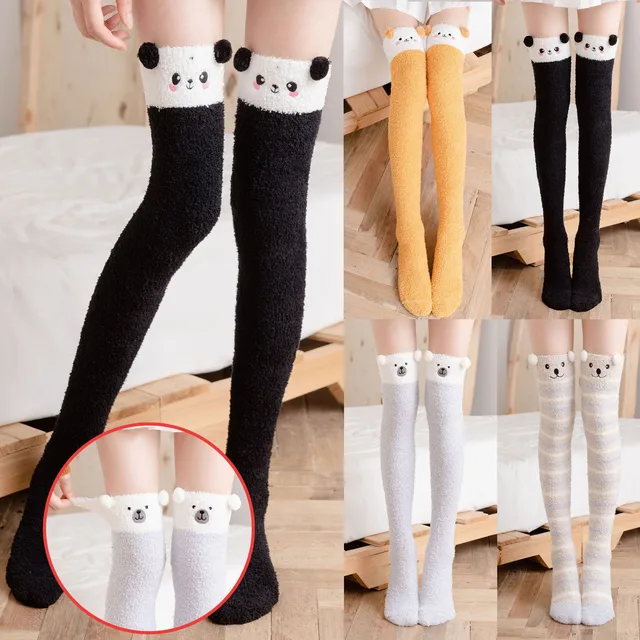 Kawaii Plush Thigh High Stockings Girls Winter Warm Cartoon Bear Fuzzy Long  Socks Women Cozy Over Knee Fleece Fluffy Leg Warmers - AliExpress