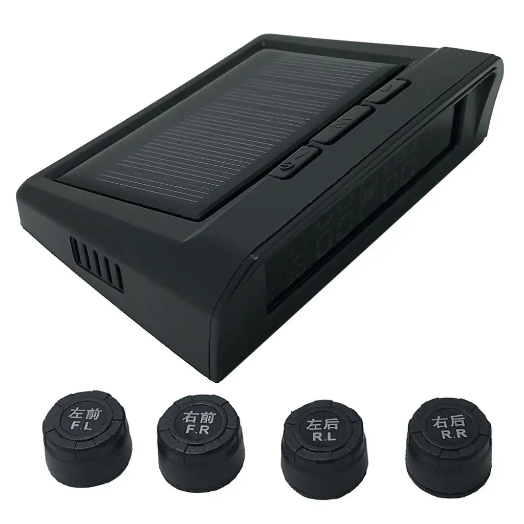 USB+Solar Car Digital TPMS Tire Pressure Alarm Monitor System 4 External Sensors New Auto Security Alarm Systems
