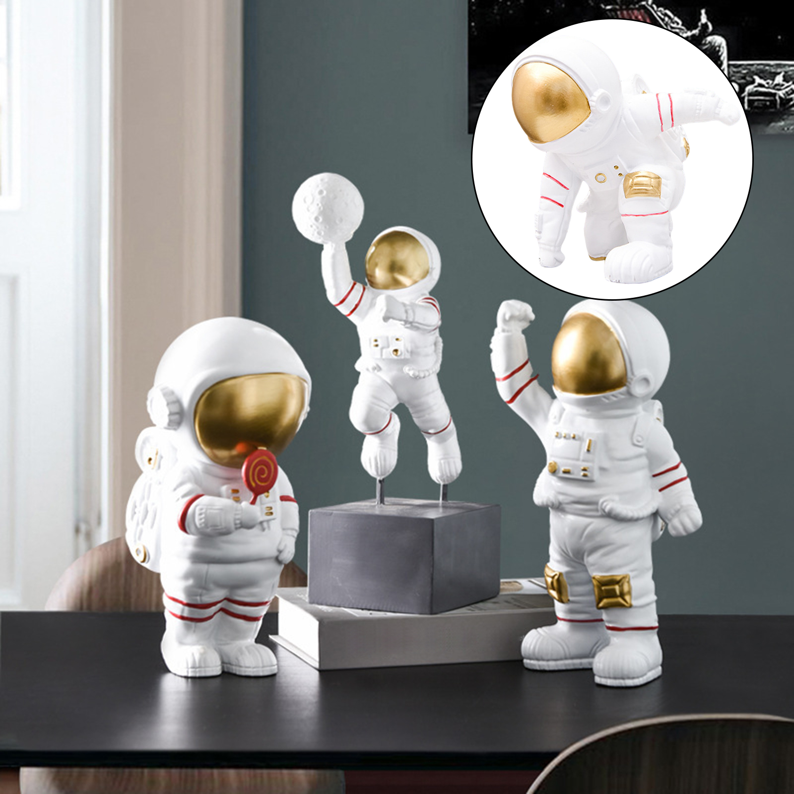 Modern Astronaut Statue Art Figurine Abstract Sculpture Office Boys Room Hotel Nursery Bookshelf TV Shelf Car Decoration Gifts