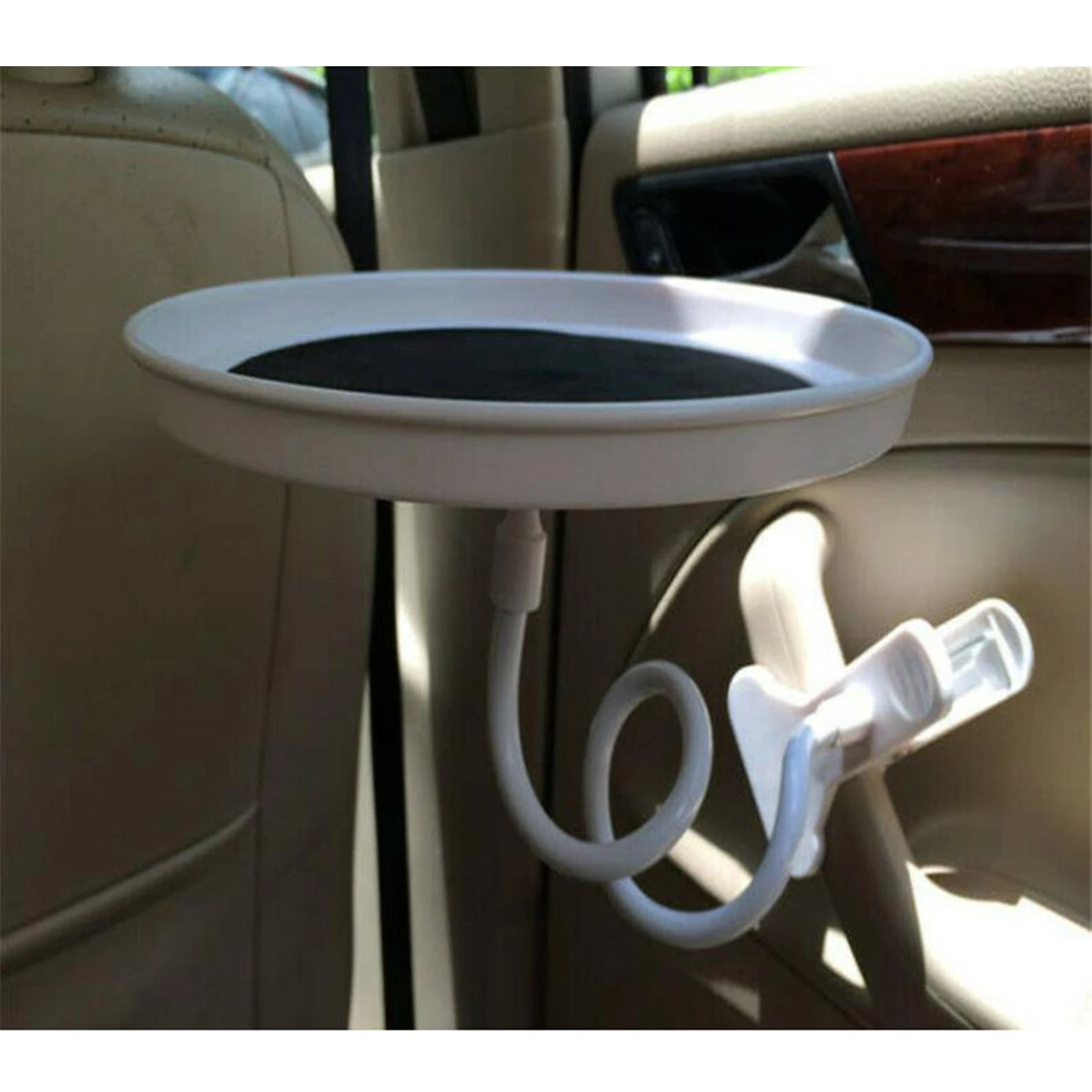 White 360 Swivel Car Travel Tray Food Cup Coffee Table Stand Organizer