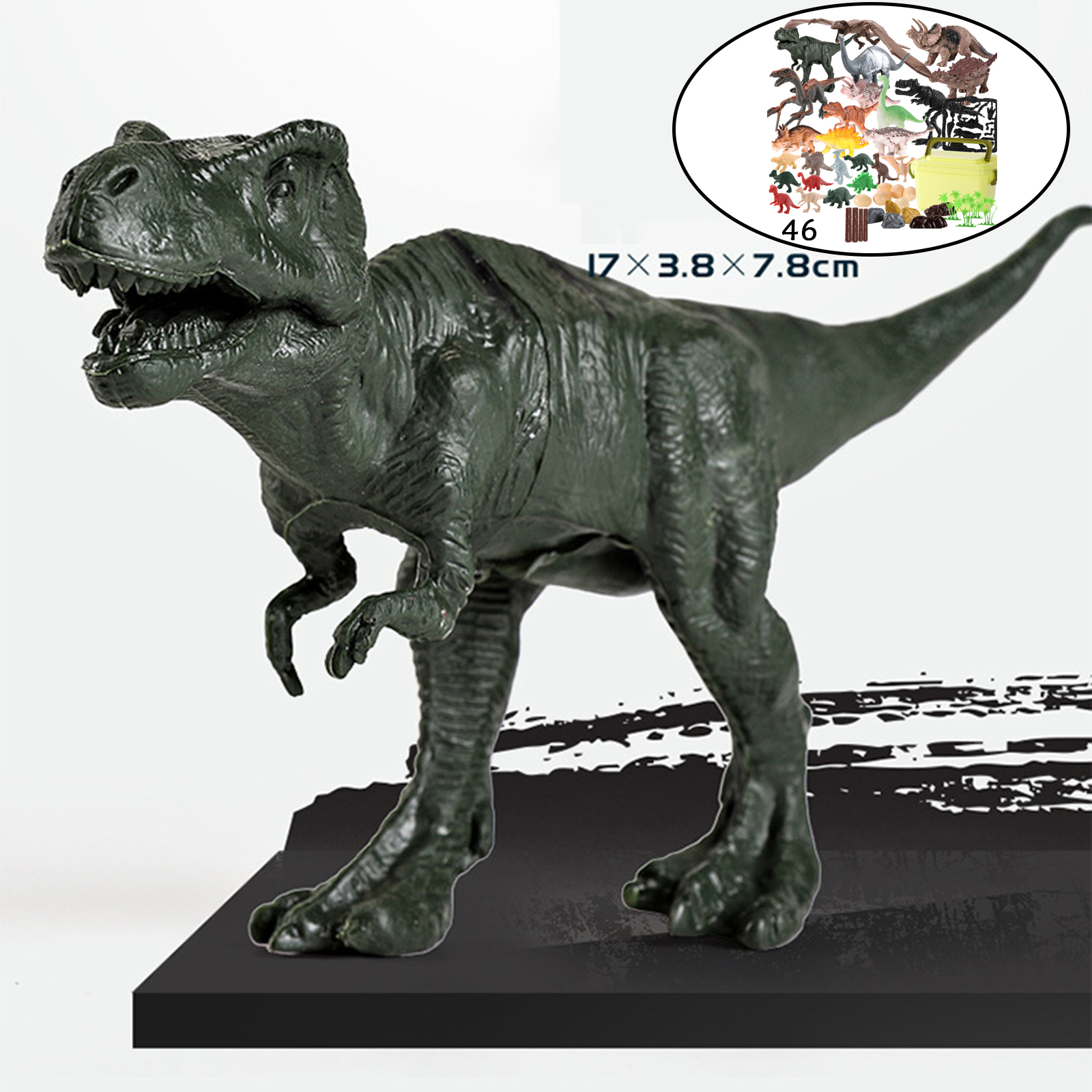 Pack of 46 Plastic Dinosaur Model Toy Set Kids Pretend Play Dinosaur Kingdom Learning Gift Set for Kids