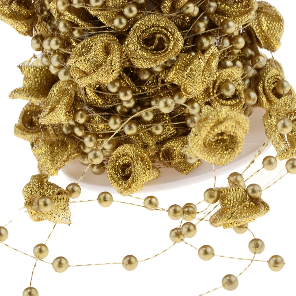 10m Rose Flower Beads String Roll Wedding Party Cake Dress DIY Material Craft
