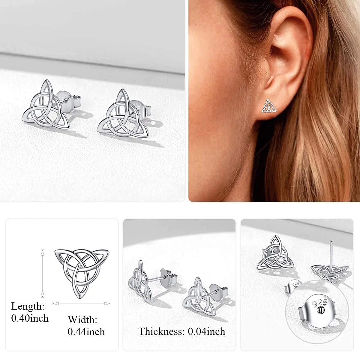 925 Sterling Silver Celtic Knot Stud Earrings