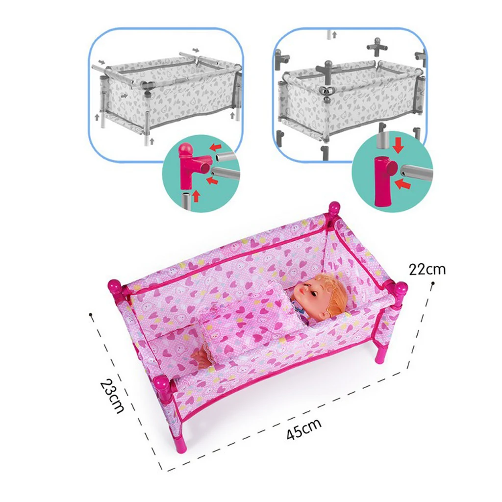 Kids Children Play House Toy - Simulation Furniture Playset Baby Infant Doll Crib Bed Quilt Pillow Set