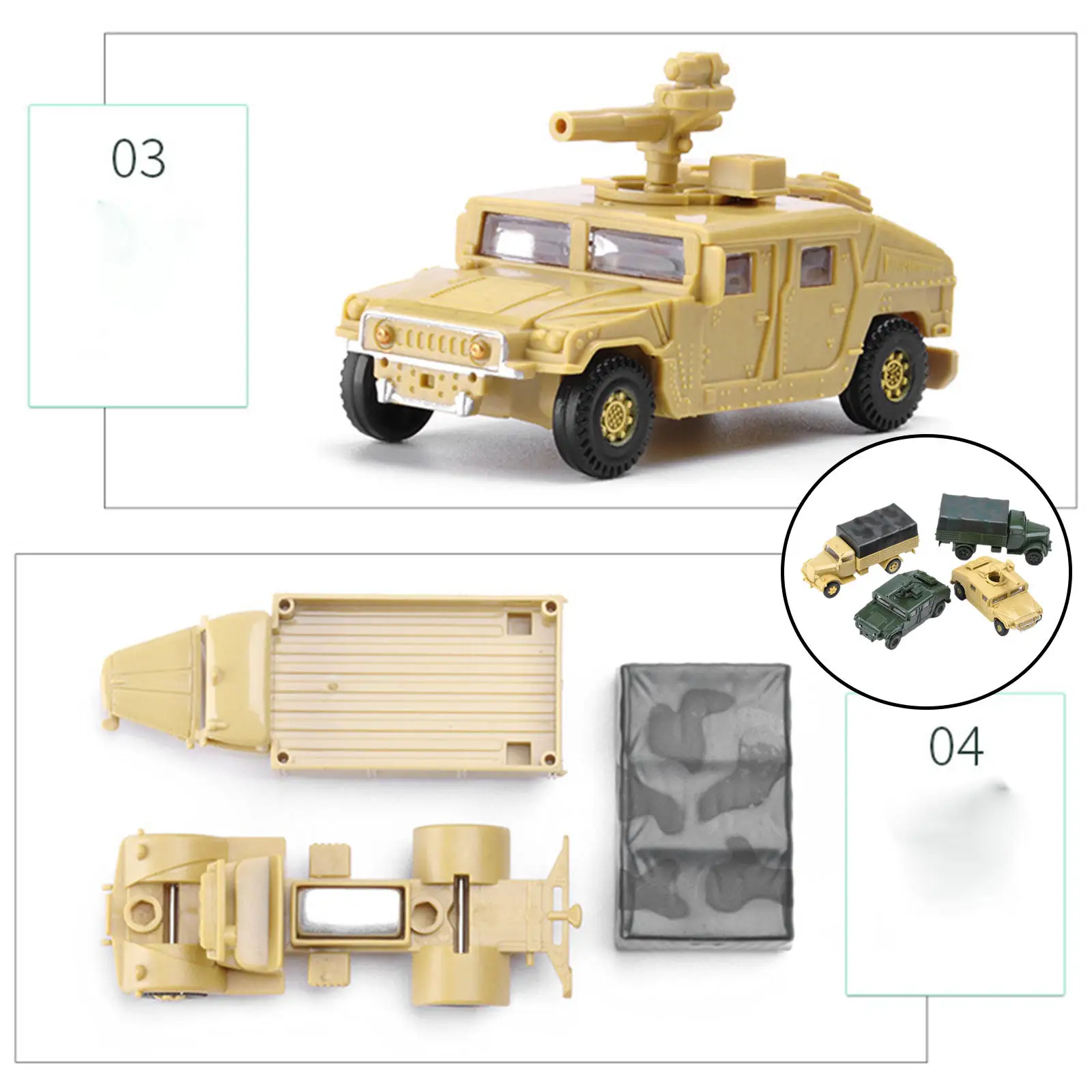 4Pcs 1/72 Vehicle Model Toy Micro Landscape Educational Toy Collectibles