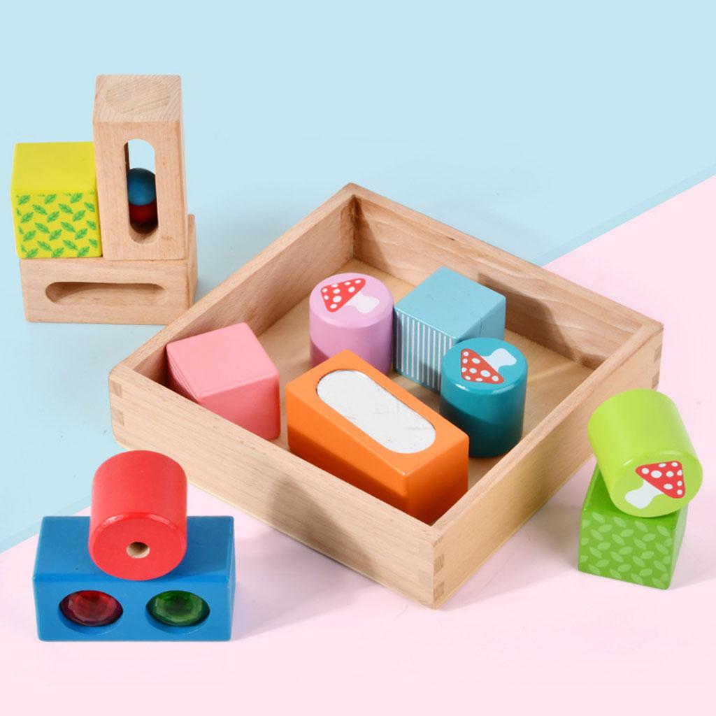 12 Pieces Wooden Stacking Blocks Sound Toys Color Cognition Brain Teasers Hand-Eye Coordination Building Blocks for Children