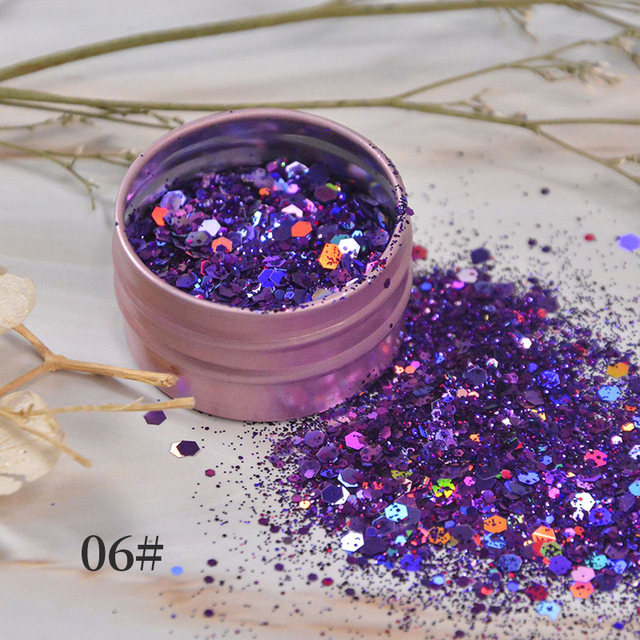 1 Jar iridescent Glitter Sequins Chunky Mixed Hexagon Sequins Powder  Manicures iridescent Sparkly Loose Glitter For