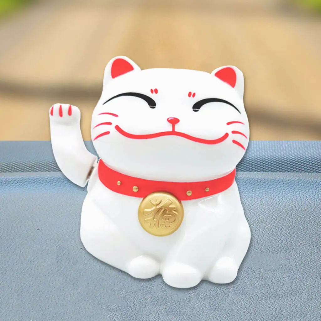Adorable Lucky Cat Desk Table Top Office Car Dashboard Display Plastic Waving Fortune Cat Feng Shui Doll