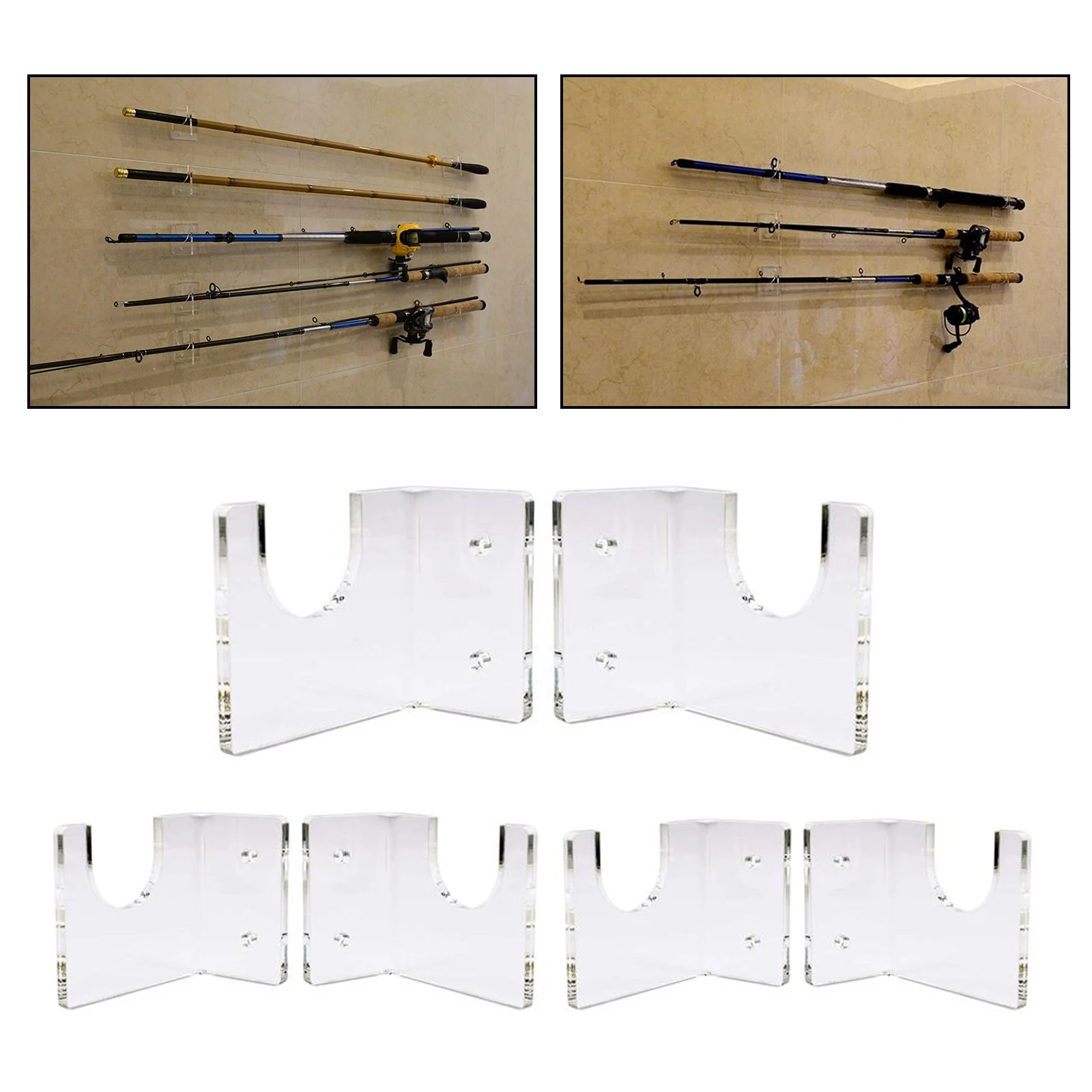 3 Sets Fishing Rod Holder Fishing Pole Wall Mount Ceiling Rack Clear for Garage Basement Fishing Lover Gifts
