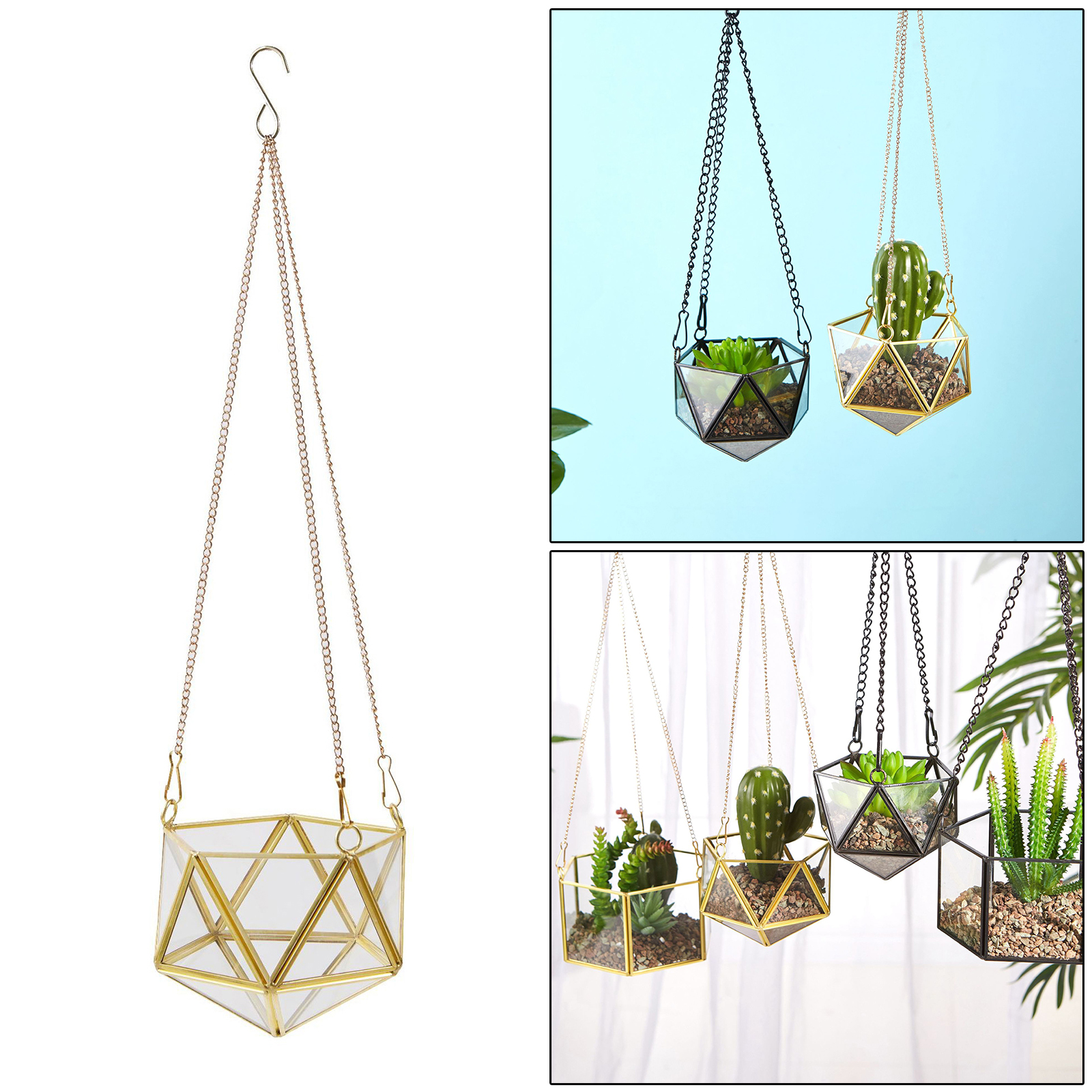 Modern Hanging Glass Terrarium Geometric Diamond Shaped Succulent Air Plant Holder Container Flower Pot Windowsill