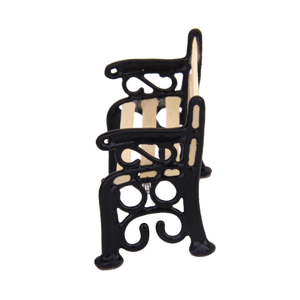 1/24 Wood Bench Black Metal Dolls House Miniature Garden Furniture Accessory