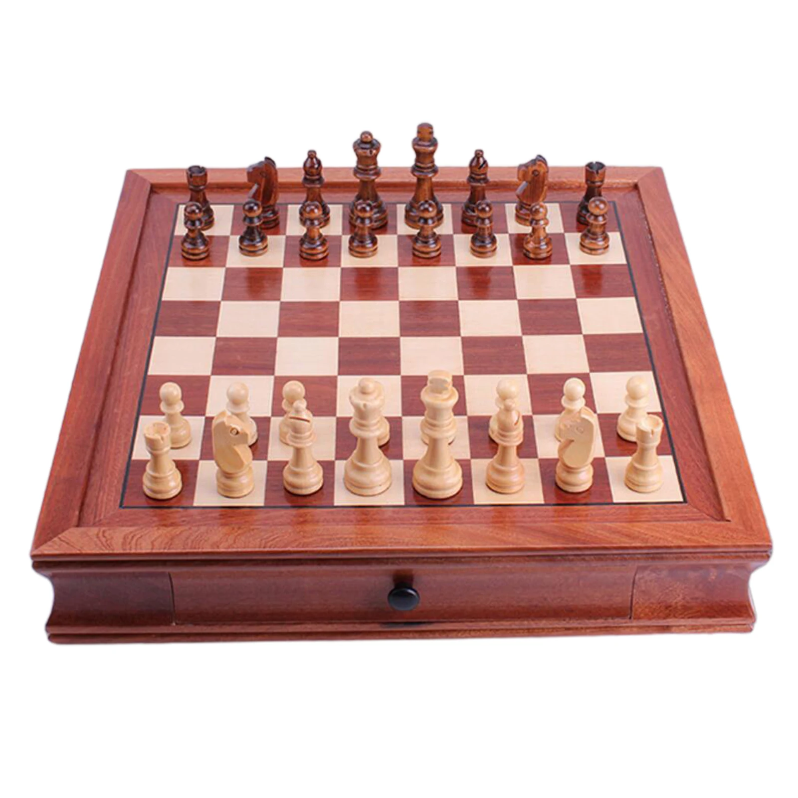 32x32cm Wooden International Chess Set with Storage Drawer Board Game Funny Game Chessmen Collection Board Game
