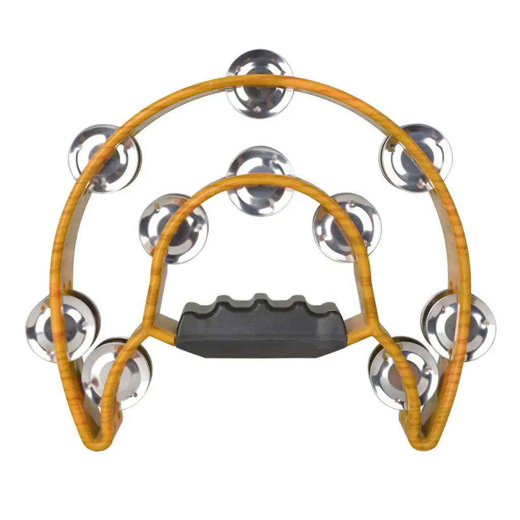 Traditional ABS Plastic Handheld Tambourine with Double Row Metal Jingles, Brown