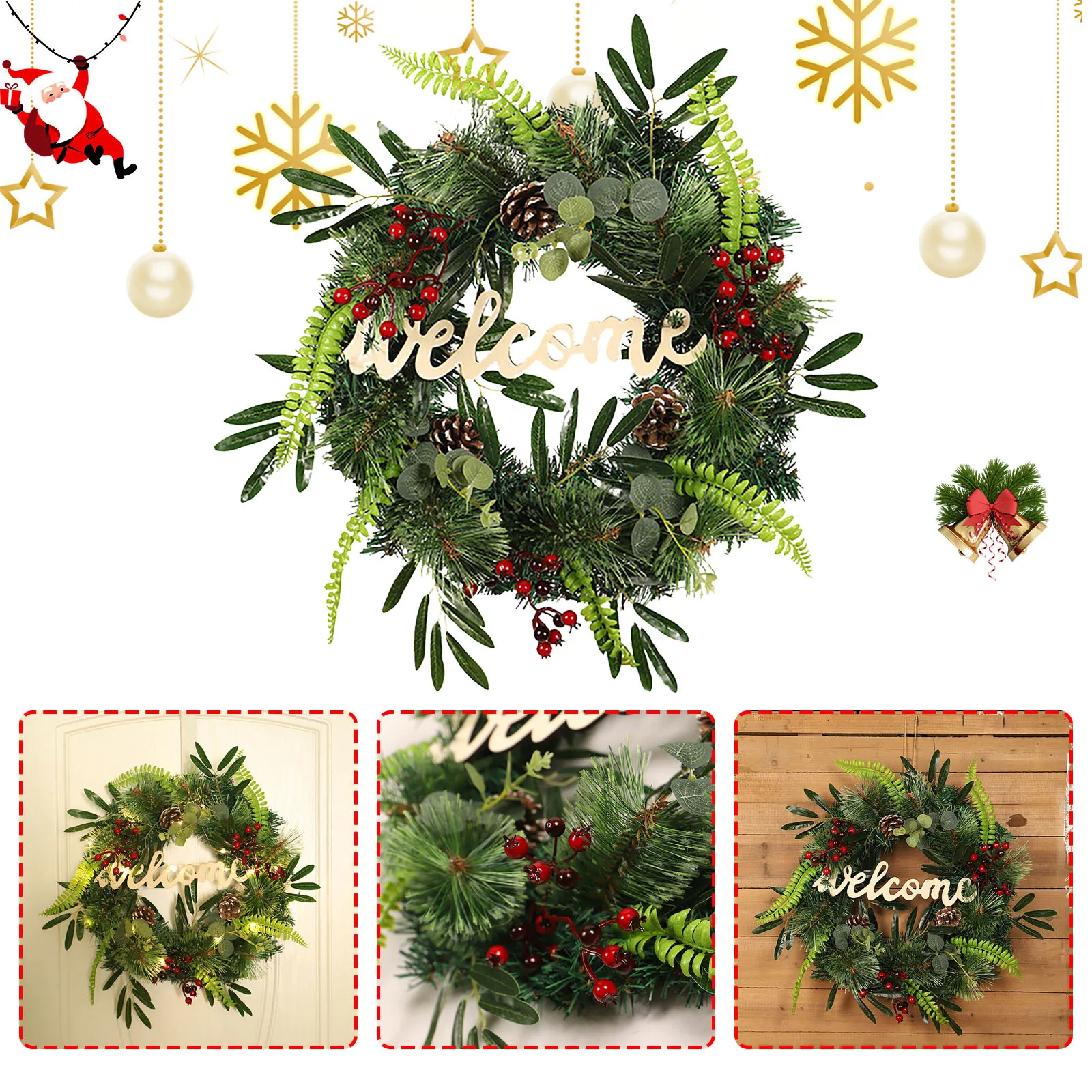 Traditional Cxssxling Christmas Wreath Decoration Garland Bell Door Artificial Xmas Decoration with Wreath Christmas Decoration for Fireplace Window Frame 