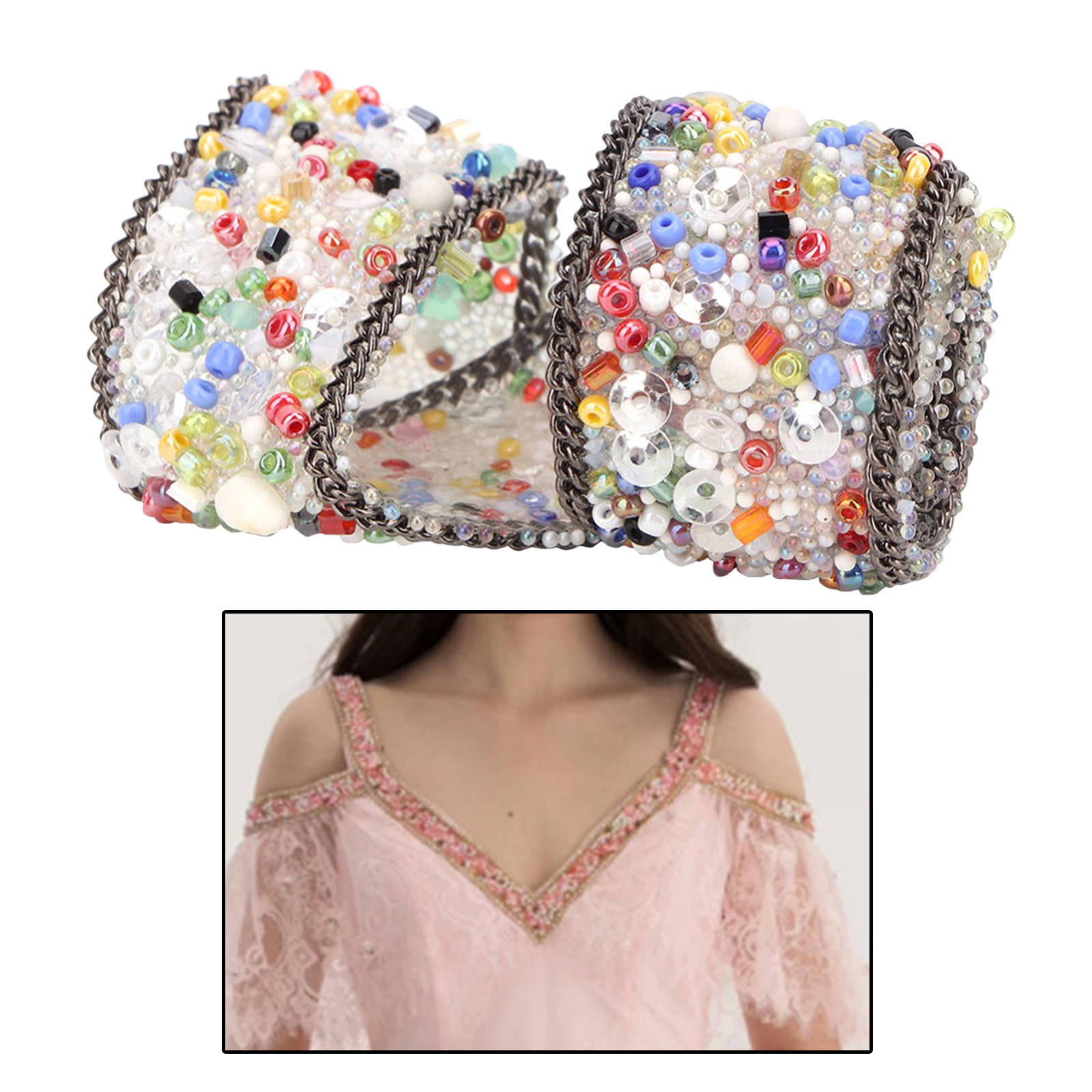 2.5cm Colorful Rhinestone Gravel Shell Lace Trim For Knitting Wedding Embroidered Ribbon DIY Handmade Patchwork Sewing