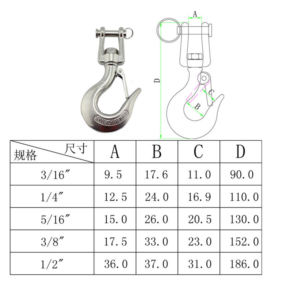 304 Stainless Steel Swivel Eye Clevis Lifting Chain Snap Hook 5/16 Inch