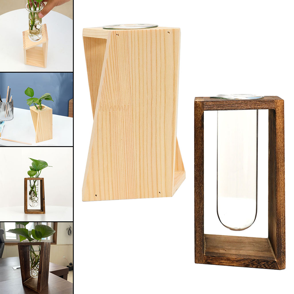 Wooden Stand Hydroponic Vase with Test Tube Rack Desktop Decoration for Plants Home Office Garden Wedding Propagating Plants