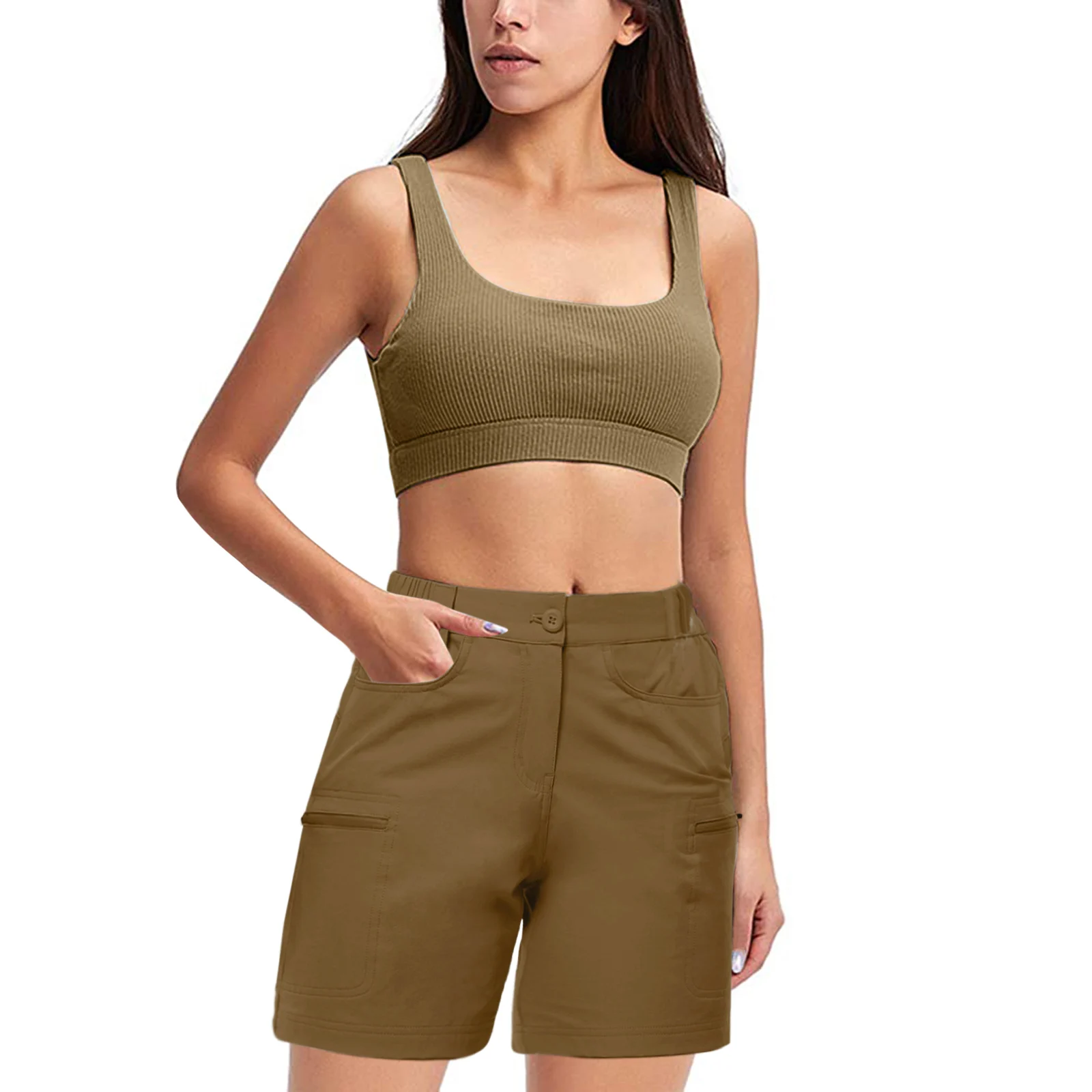 Women Summer Casual Shorts 2021 New Style Fashion Solid Color Side Pockets Zipper Cargo Short Pants for Women High Waist Shorts soffe shorts