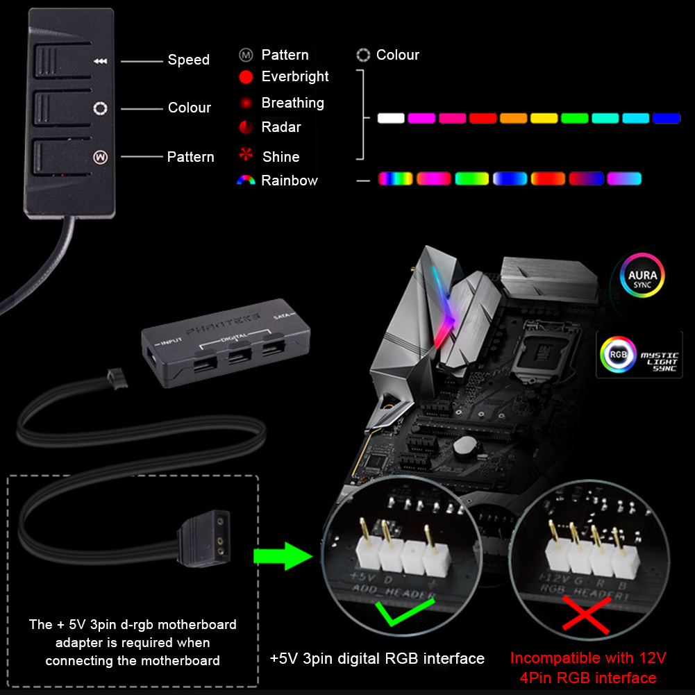 2021 3pin Magnetic Computer Digital RGB Controller Hub 3 Button Sync ...