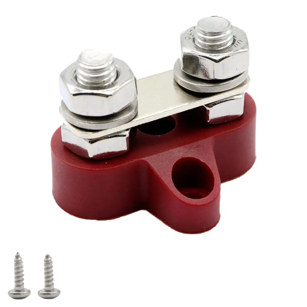 Car Bus Bar Terminal Block - M8 (5/16``) Power Distribution Block for Truck RV Boat, Heavy Duty Stainless Steel - Red